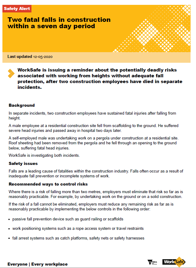 Two fatal falls in construction within a seven day period | Members Area